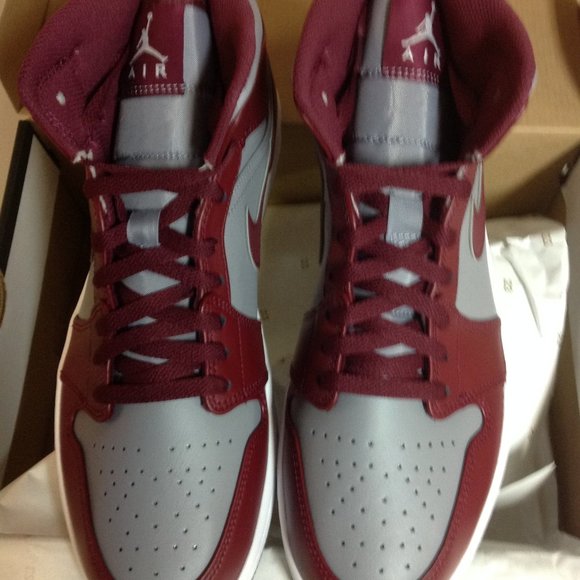 Air Jordan 1 Mid Men's Cherry Red/Gray/White Sneakers - USA Size:11 - New in Box - Picture 2 of 13